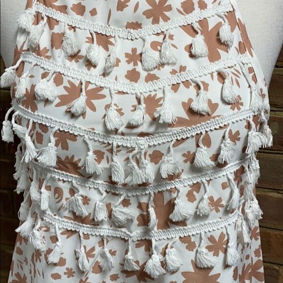 Boho Floral Fringe Tank Dress Taupe/white Size Small NWT - Picture 3 of 6